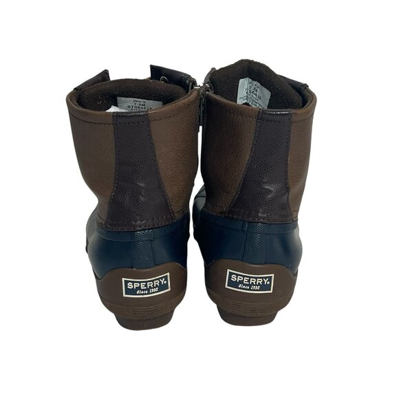 SPERRY Women’s Waterproof Rubber Boot Size 7.5 CHELSEA Rain Bootie Navy Brown - Picture 6 of 10